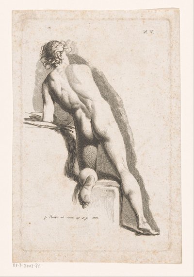 Arkadan görülen çıplak erkek diz çökmüş by Johann Friedrich Bolt