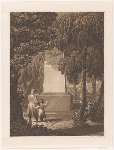Öldürülen bir subayın anıtının önünde çocuğu olan adam by Johann Friedrich Frick