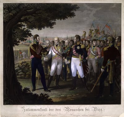 Avusturya İmparatorları I. Francis, Rus Alexander I ve Frederick William III arasındaki toplantı by Johann Friedrich Jügel