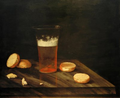 Bir bira bardağı ve rulo ile natürmort by Johann Georg Hainz