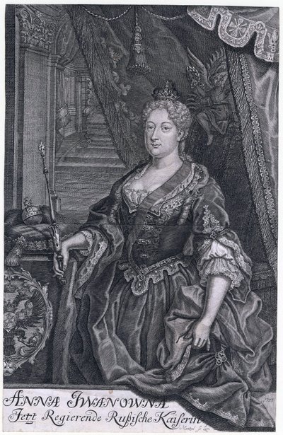 Anna Ivanovna, 30 Ocak 1730 - 29 Ekim 1740 tarihleri arasında Rusya İmparatoriçesi idi. - İmparatoriçe Anna Ioannovna (1693-1740) - Mentzel (Menzel), Johann Georg (1677-1743) - 1733 - Bakır gravür - 32.3x20. 6 -Özel Koleksiyon by Johann Georg Menzel