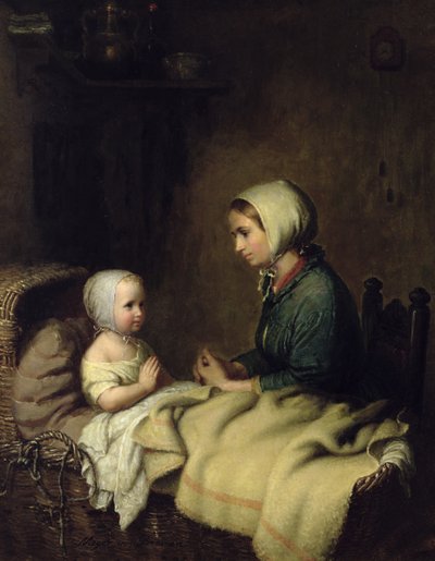 Yatakta Dua Eden Küçük Kız by Johann Georg Meyer von Bremen
