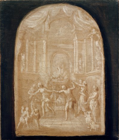 Kurban sunağının etrafında dans edin by Johann Georg Schütz