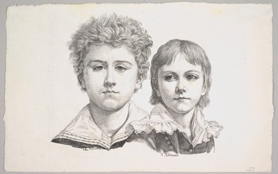 Rabe Çocuklarının Portresi: Hermann, 14 yaşında ve Edmond, 7 yaşında, verso: düzeltmeden önce kanıt..., 1822. by Johann Gottfried Schadow