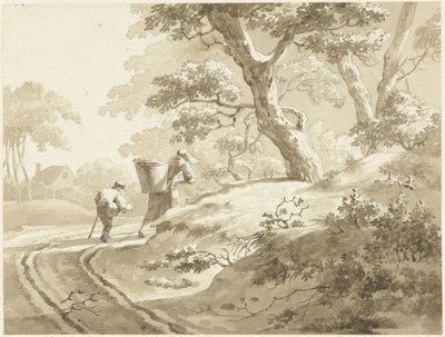 Köy yolunda bir kadın ve bir çocukla manzara by Johann Heinrich Keller (II) (possibly)