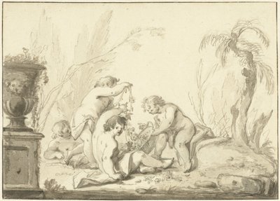 Çiçek sepeti olan çocuklarla alegorik temsil by Johann Heinrich Keller (II)