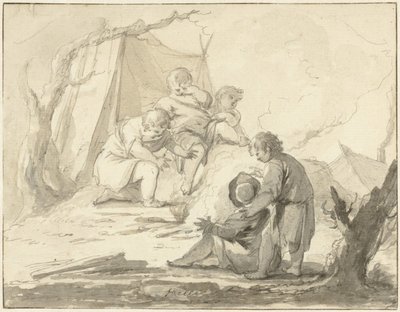 Ateşin etrafında çocuklarla alegorik temsil by Johann Heinrich Keller (II)