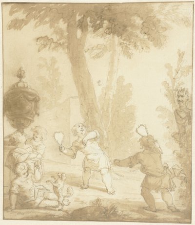 Oynayan çocuklarla alegorik temsil by Johann Heinrich Keller (II)