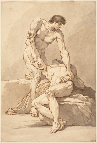 iki çıplak erkek by Johann Heinrich Lips