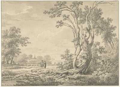 Kale, sığır ve yürüyüşçüler ile Güney manzara by Johann Heinrich Muntz