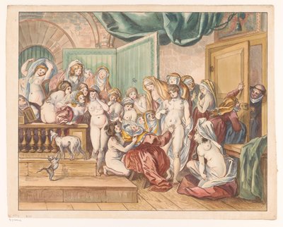 Abdes, çıplak rahibeleri arasında genç bir adam keşfeder. by Johann Heinrich Ramberg (atelier)