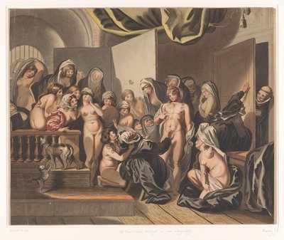 Abdes, çıplak rahibeleri arasında genç bir adam keşfeder. by Johann Heinrich Ramberg