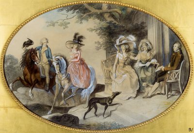 Leydi St. Aubyn ve Ailesi (kalem ve fırça ve siyah mürekkep, kağıt üzerine sulu boya ve guaj boya) by Johann Heinrich Ramberg
