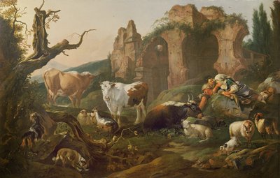 Bir manzaradaki çiftlik hayvanları, 1685 by Johann Heinrich Roos