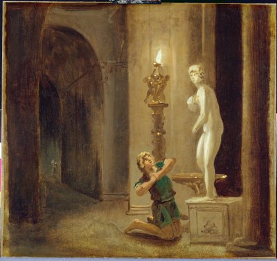 Venüs Heykeli'nden önceki Pygmalion, 1800 dolayları (kağıt üzerinde yağlı boya) by Johann Heinrich Wilhelm Tischbein