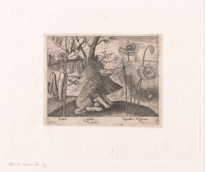 Bir Manzarada Çiçekler ve Hayvanlar ile Baskı Serisi Kurt ve bitkiler ile manzara Hayvanlar, bitkiler ve çiçeklerle dolu manzaralar (dizi başlığı) by Johann Hogenberg