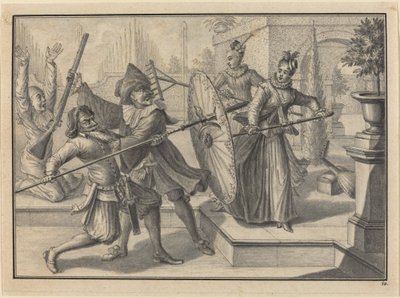 Pantaloon ve Doktor, Bahçede Columbine ve Brigatella ile Dövüşüyor by Johann Jacob Schubler