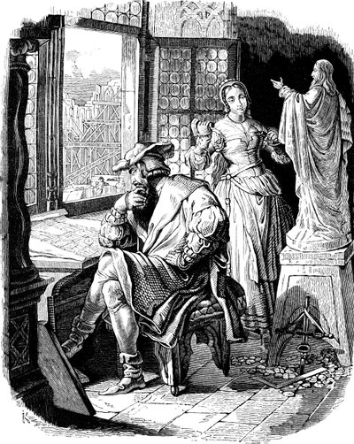 Mimar Erwin von Steinbach, kızı Sabina ile birlikte Alman halkının tarihinden İllüstrasyon, E. Duller, 1840 by Johann Jakob Kirchhoff