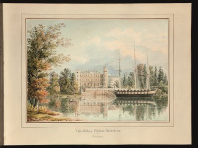 Gatchina'daki İmparatorluk Sarayı (kağıt üzerine kalem ve sulu boya) by Johann Jakob Meier