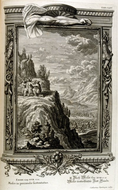 Harun ve Hur, İsrailoğulları Sina'ya kaçtığında, Mısır'dan Çıkış Musa'nın Sina'daki elini destekliyor by Johann Jakob Scheuchzer