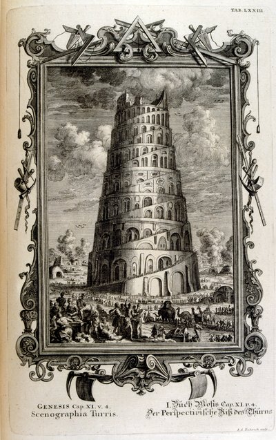 yandan görülen Babil Kulesi Planı by Johann Jakob Scheuchzer