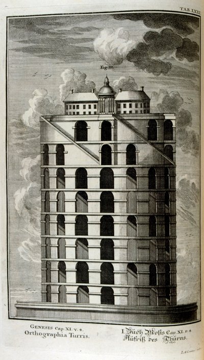 yandan görülen Babil Kulesi Planı by Johann Jakob Scheuchzer