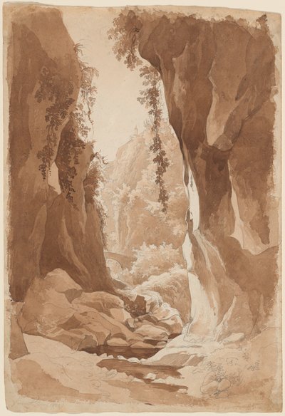 Sorrento (recto) yakınlarındaki bir Nehir Geçidi üzerinde Sarkan Kayalıklar by Johann Joachim Faber