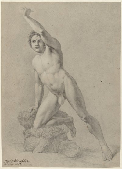 Erkek çıplak, diz çökmüş by Johann Joseph Schwachhofer