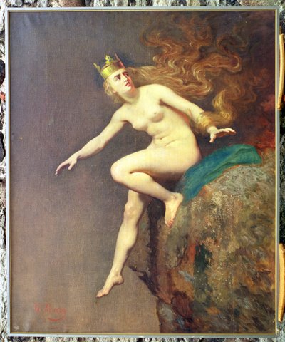 Lorelei, The Imprecation of Lorelei by Monks tablosu için bir çalışma, 1887 by Johann Koler