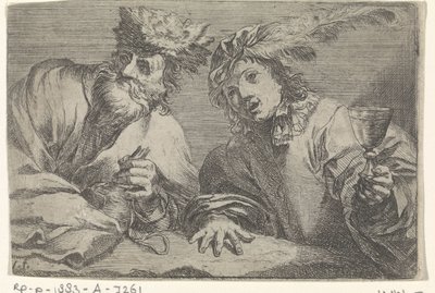 Bir masada yaşlı ve genç adam by Johann Liss