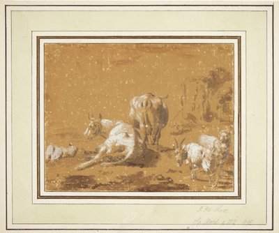 İnekler ve keçiler ile manzara by Johann Melchior Roos
