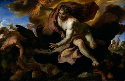 Jove Yıldırımlarını Asi Devlere atıyor, c.1690-95 (tuval üzerine yağlı boya) by Johann Michael Rottmayr