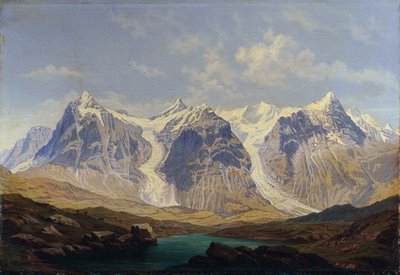 Wetterhorn, Mettenberg ve Eiger, arada iki Grindelwald buzuluyla by Johann Michael Sattler