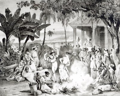 Landu Dance, Victor Adam ve Monthellier (litho) tarafından oyulmuş (bw fotoğraf) by Johann Moritz Rugendas