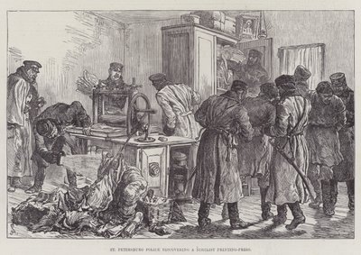 St Petersburg Polisi bir Nihlist Matbaası keşfediyor by Johann Nepomuk Schonberg