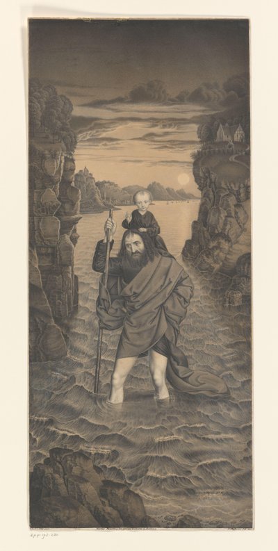 Aziz Christopher, omuzlarında İsa çocuğuyla bir nehri geçiyor Boisserée kardeşlerin koleksiyonundan eserler (seri adı) Galerie des Frères Boisserée (dizi başlığı) by Johann Nepomuk Strixner