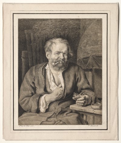 Bir Masada Oturan, Pipo İçen Köylü by Johann Nepomuk Strixner