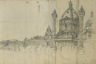 Viyana ve Karlskirche'nin güney banliyölerine bakış by Johann Peter Krafft