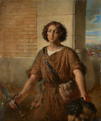 Goliath'ın başı ile David by Johann Peter Krafft