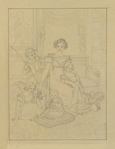 Dört çocuklu bir annenin kontur çizimi by Johann Peter Krafft