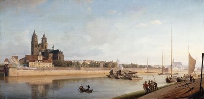 Elbe Nehri kıyısında Magdeburg - Doğudan Batıya bakış; Elbe üzerinde Magdeburg; Doğudan batıya bakış, 1853 by Johann Philipp Eduard Gartner