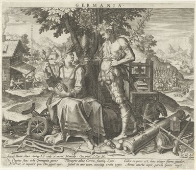 Ceres ve Bacchus ile Almanya Germanya (nesne üzerindeki başlık) Avrupa ülkelerinin alegorik temsilleri (dizi başlığı) by Johann Sadeler (I)