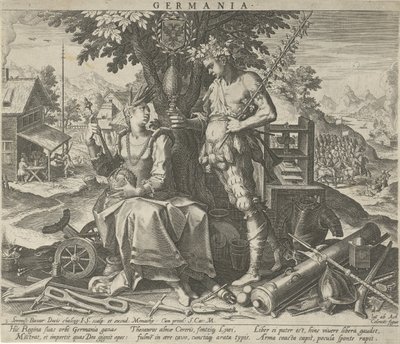 Ceres ve Bacchus ile Almanya Germanya (nesne üzerindeki başlık) Avrupa ülkelerinin alegorik temsilleri (dizi başlığı) by Johann Sadeler (I)