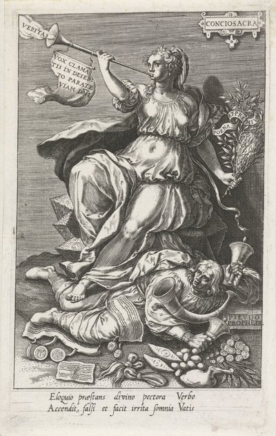 Vicdan (Conciosacra) Sahte Peygamberlerin (Pseudo Prophetae) Üstesinden Geliyor Conciosacra (nesne üzerindeki başlık) Erdemler kötülükleri yener (dizi başlığı) by Johann Sadeler (I)