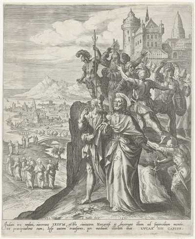 Nasıra sakinleri İsa'yı şehirden kovuyor Yeni Ahit'ten Sahneler (dizi başlığı) by Johann Sadeler (I)