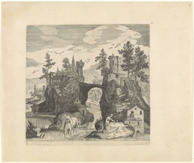 İki ada ile manzara İtalyan manzaraları (dizi başlığı) by Johann Sadeler (I)