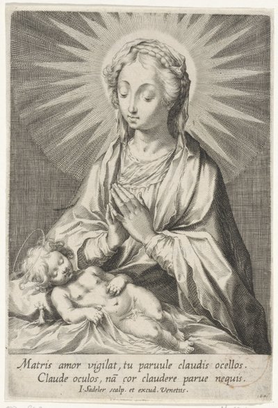 Mary uyuyan Mesih çocuğuna tapıyor by Johann Sadeler (I)