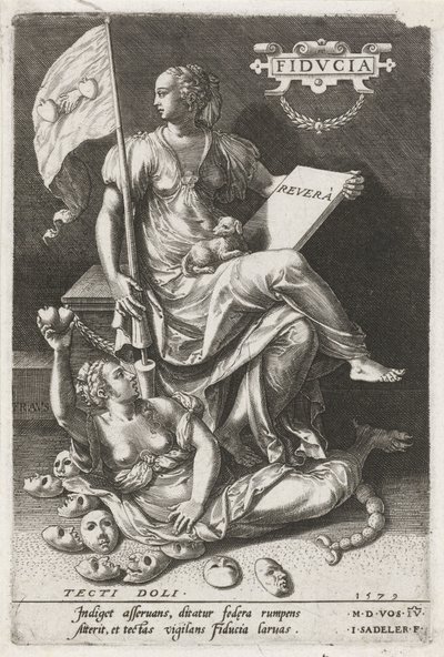 Güven (Fiducia), Gizli Aldatmacanın (Tecti doli) üstesinden gelir Fidvcia (nesne üzerindeki başlık) Erdemler kötülükleri yener (dizi başlığı) by Johann Sadeler (I)