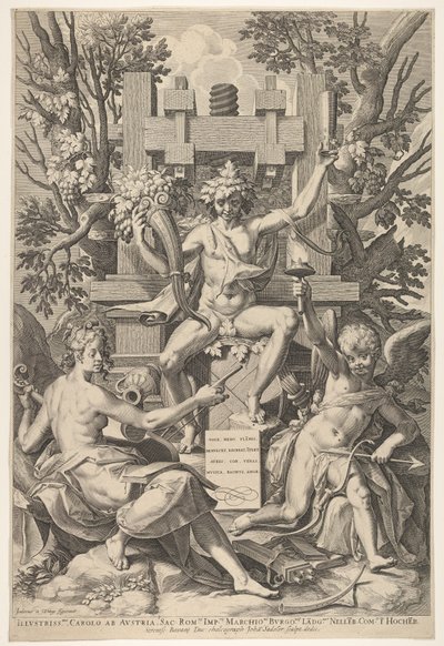 Bacchus, Müzik, Amor, 1575-1600. by Johann Sadeler I