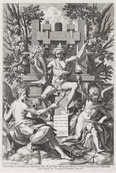 Amor ve Müzik Arasında Bir Fıçı Üzerinde Oturan Bacchus, c. 1590. by Johann Sadeler I